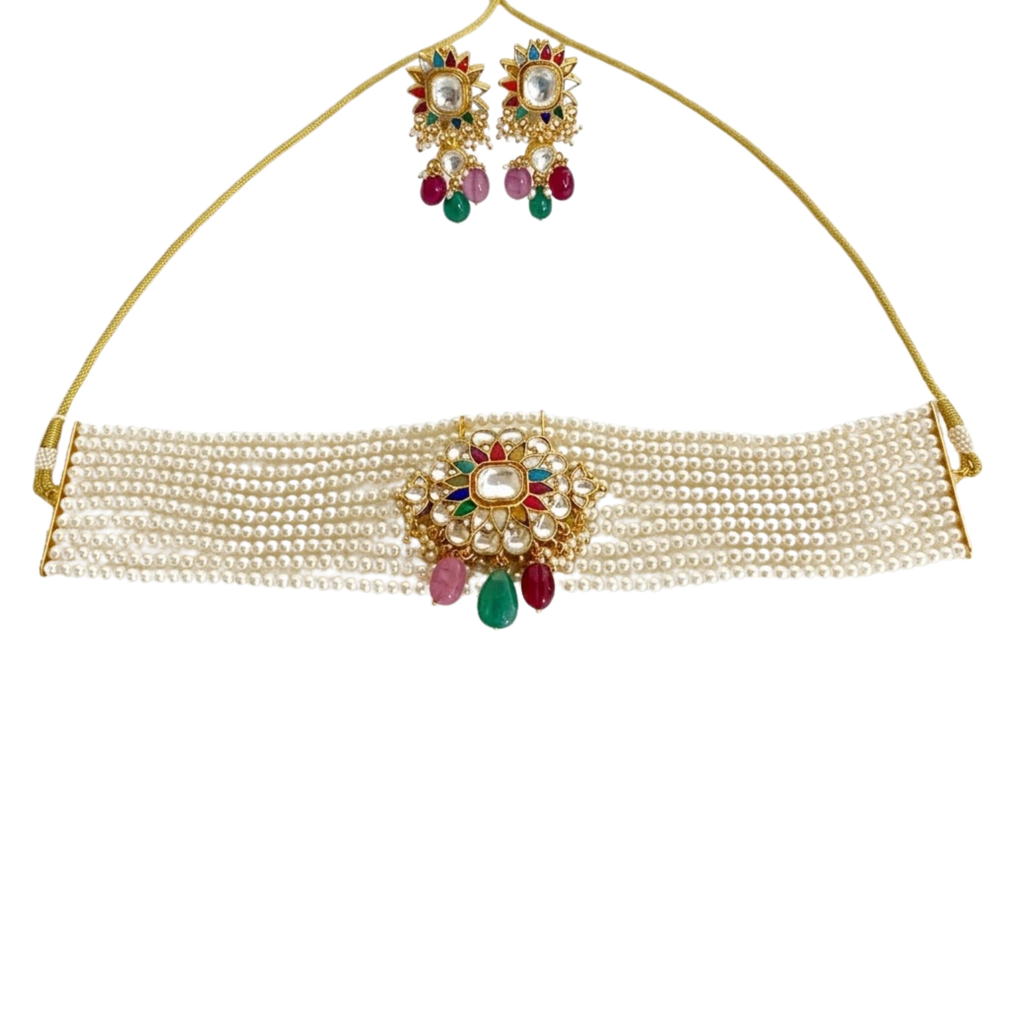 9rock Regal Pearl Kundan Necklace and Earring Set - kundan Jewellery