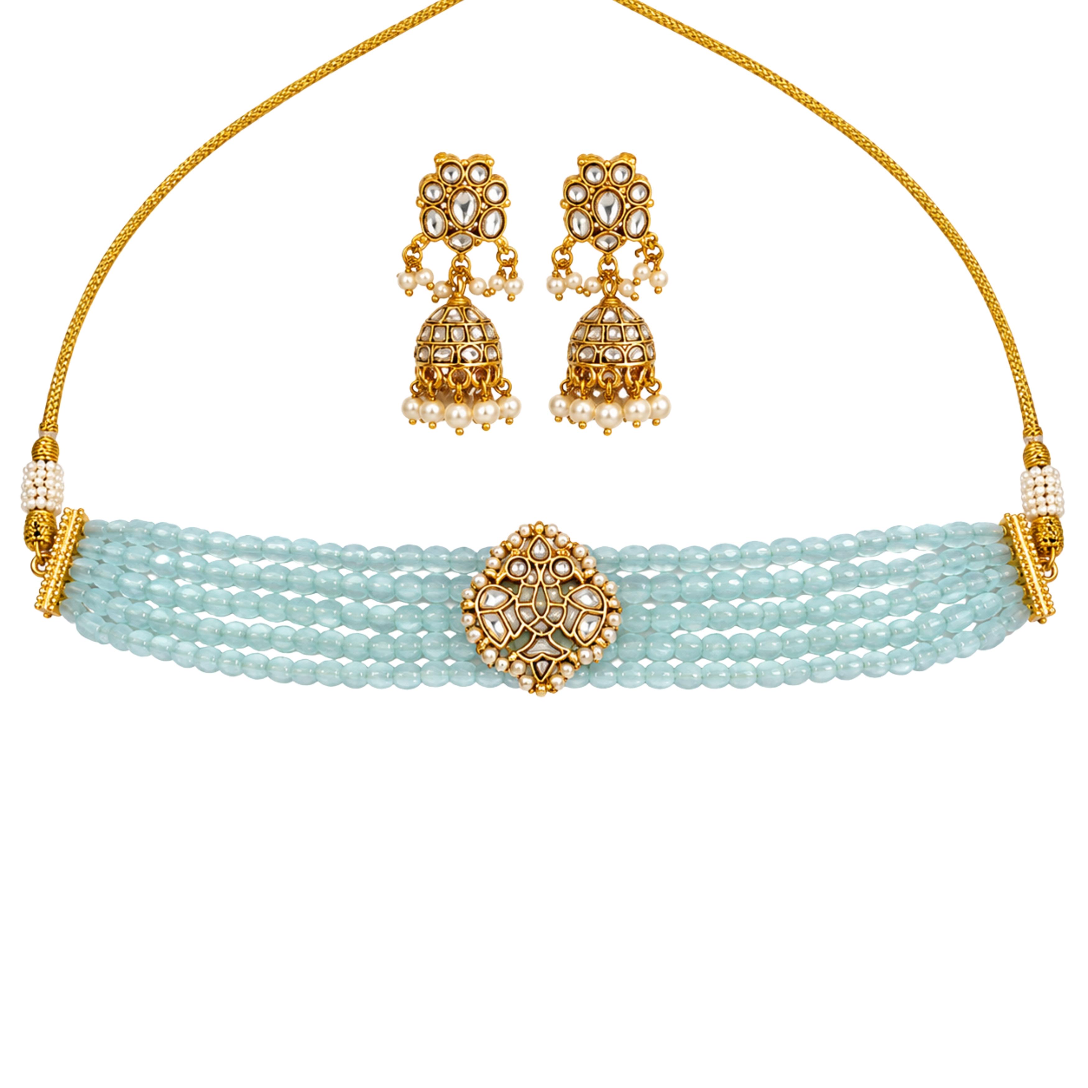 9rock Celestial Aqua Kundan Necklace Earring Set - kundan Jewellery