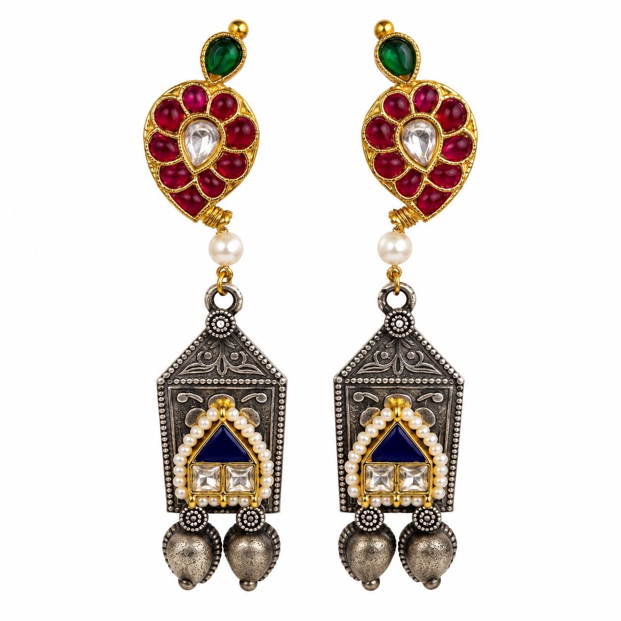9rock Kundan Peacock Earrings - kundan Jewellery