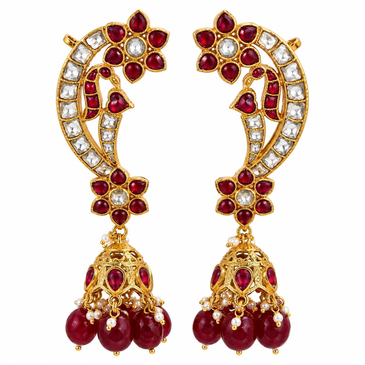 9rock The Crimson Bloom Kundan Earrings - kundan Jewellery