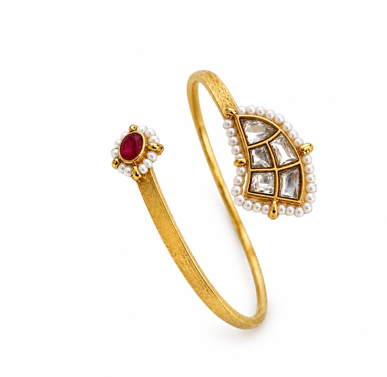 9rock The Kundan Ruby Pearl Cuff Bracelet - kundan Jewellery