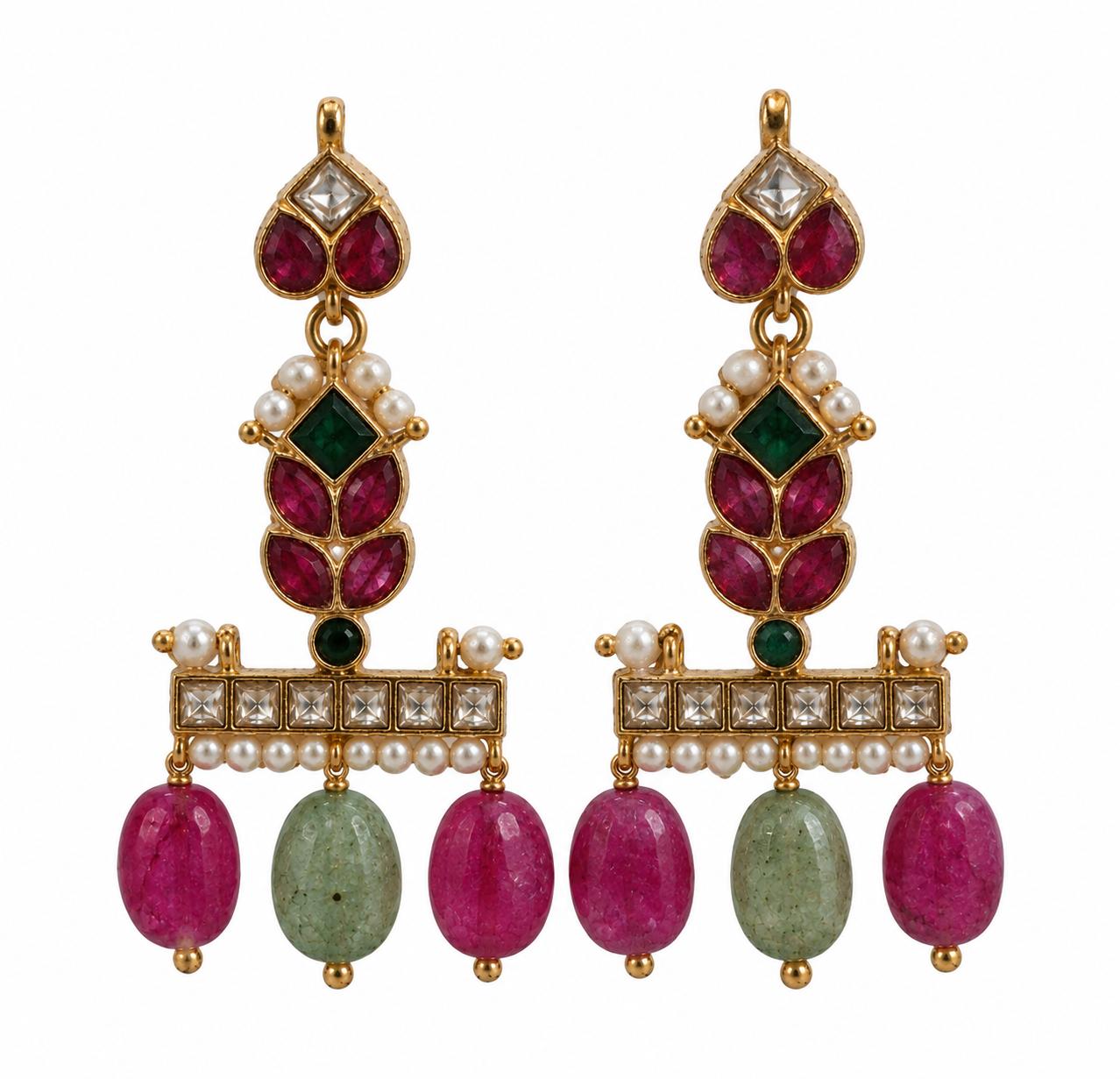 9rock The Ruby Emerald Kundan Earrings - kundan Jewellery