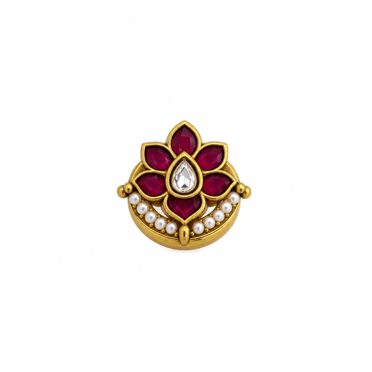 9rock The Ruby Bloom Kundan Button - kundan Jewellery