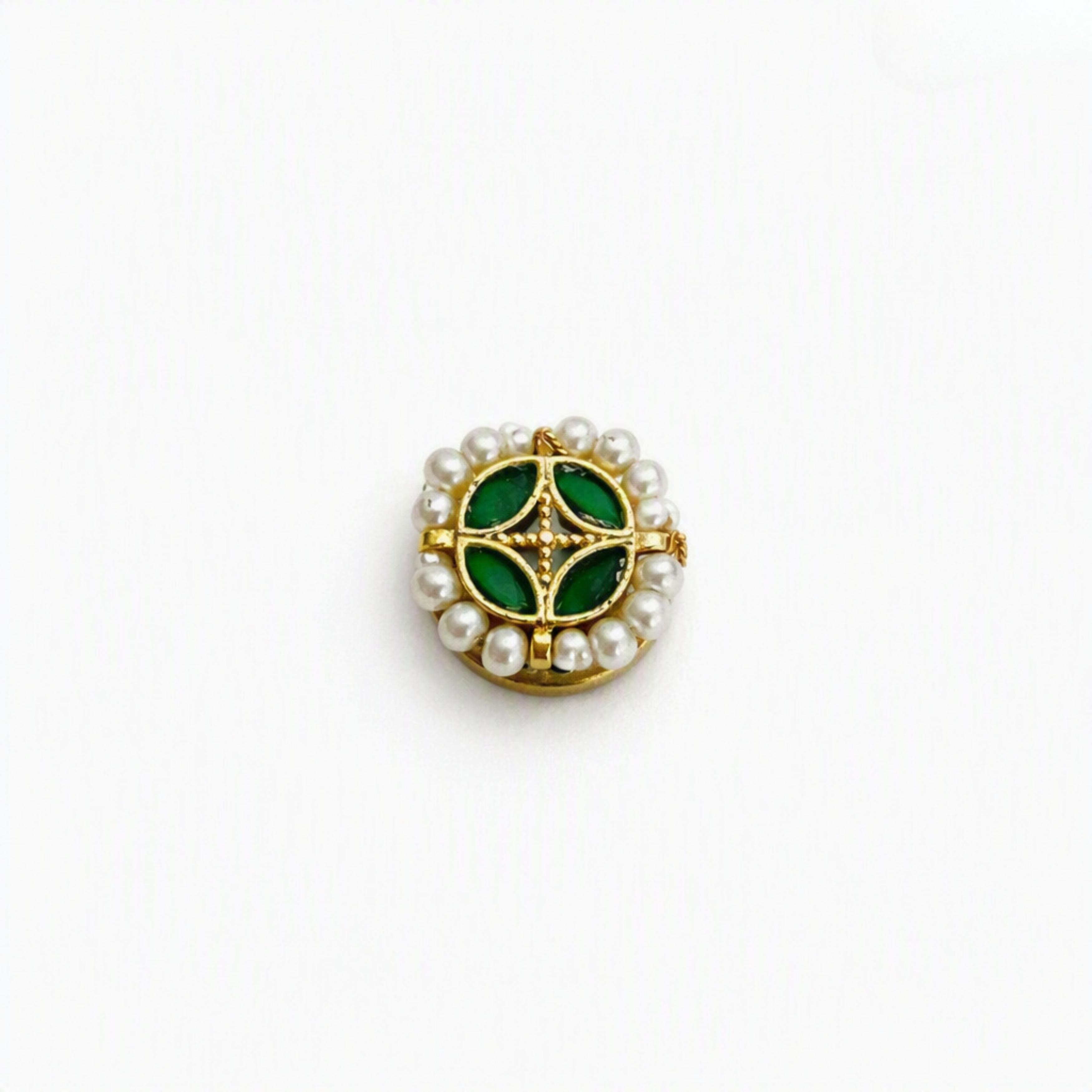 9rock Emerald and Pearl Kundan Button - kundan Jewellery