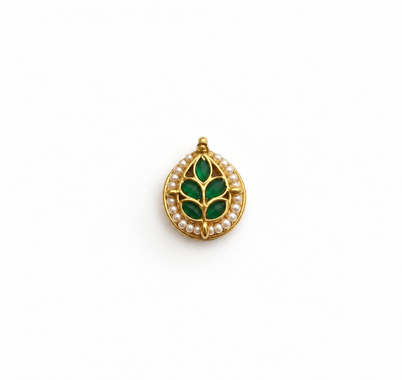 9rock Kundan Emerald Leaf Button - kundan Jewellery