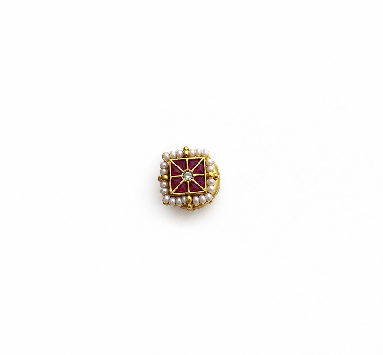 9rock Kundan Ruby Pearl Buttons - kundan Jewellery