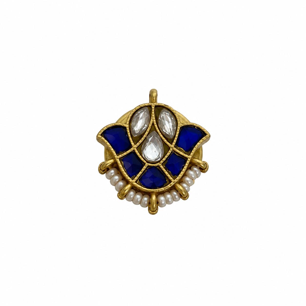 9rock Kundan Blue Petal Button - kundan Jewellery