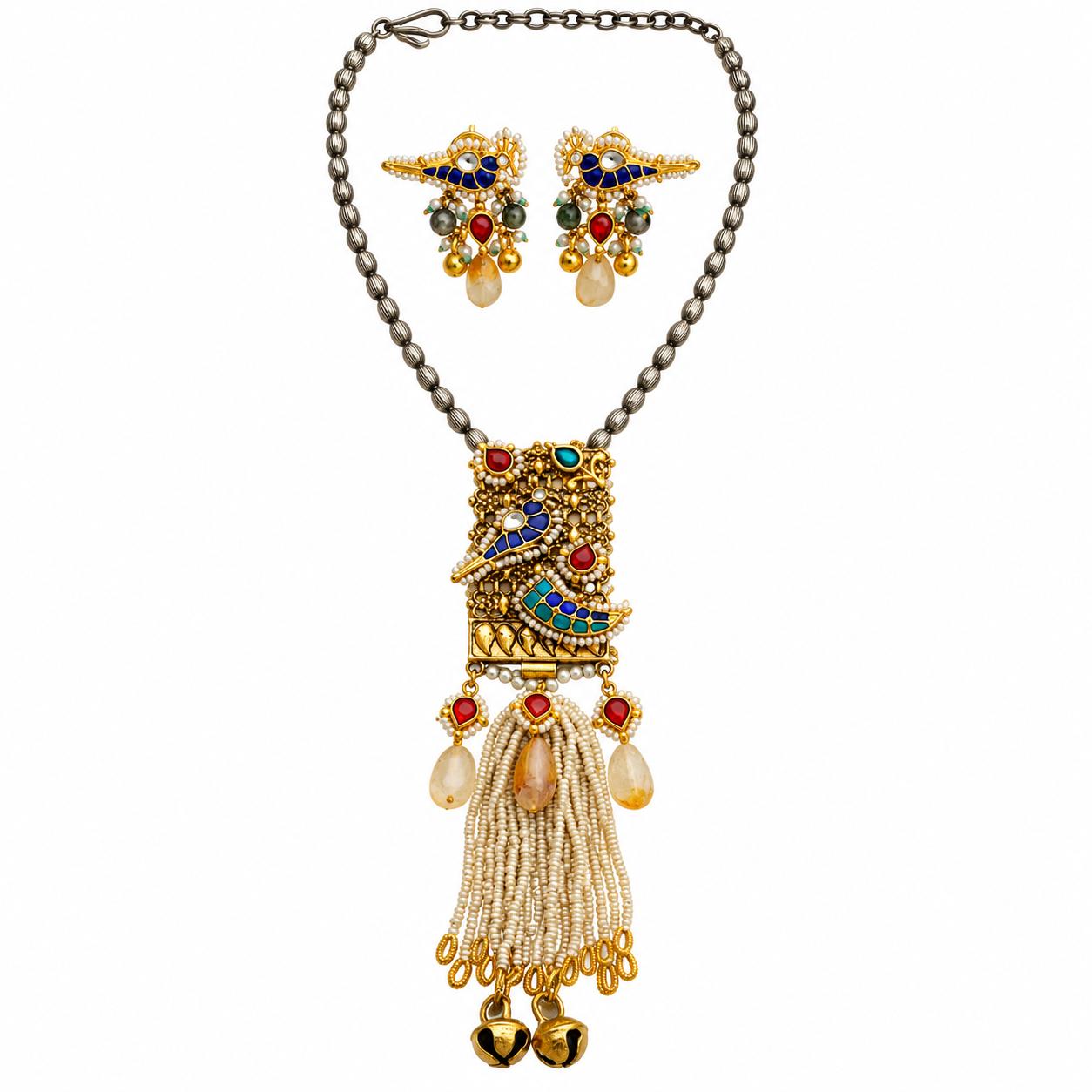 The Avian Elegance Kundan Necklace Set - 9rock