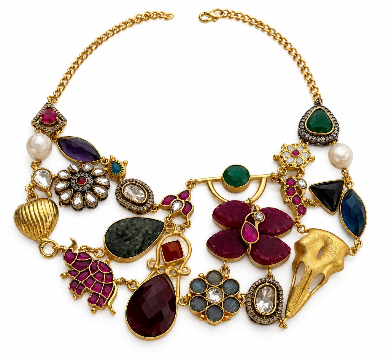 9rock The Fusion Gemstone Bird Skull Short Necklace - fusion Jewellery