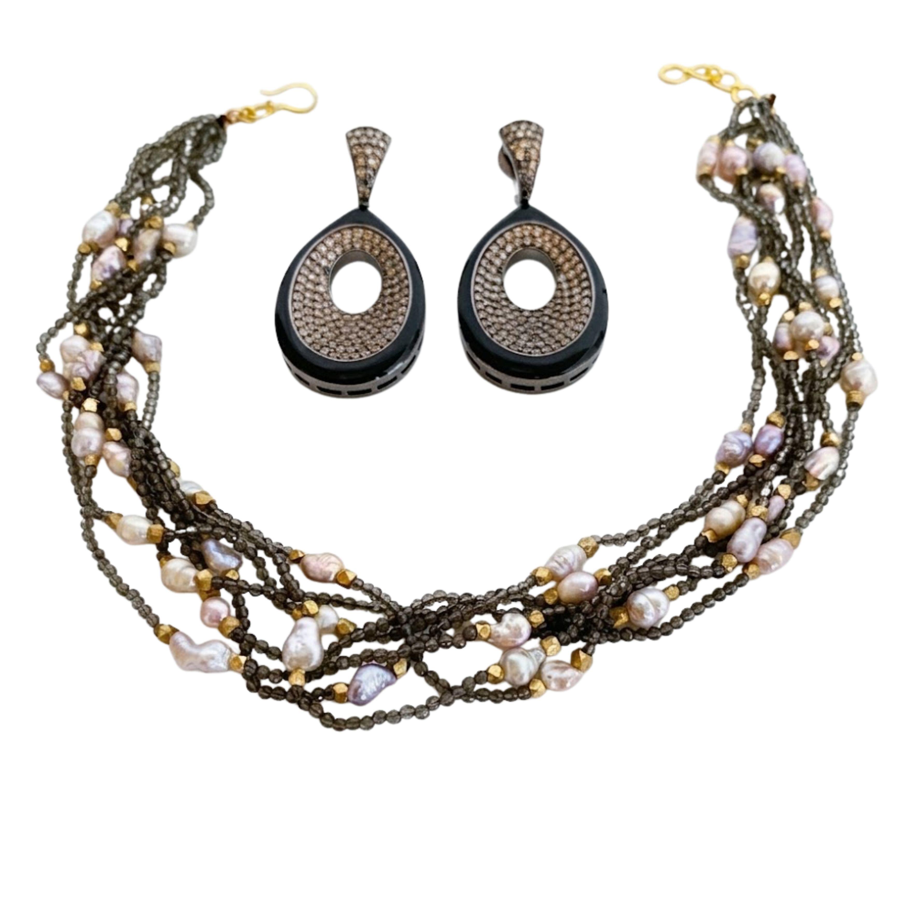 Chic Diamond Pearl Necklace and Earring Set — 9rock