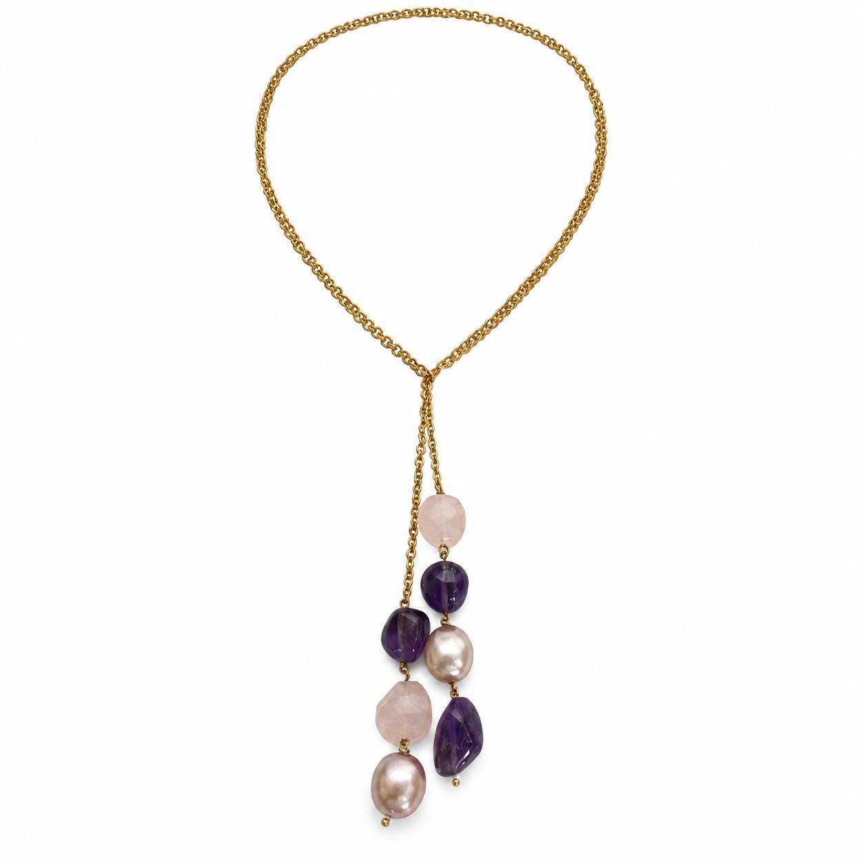 The Amethyst Pearl Droplet Long Necklace — 9rock