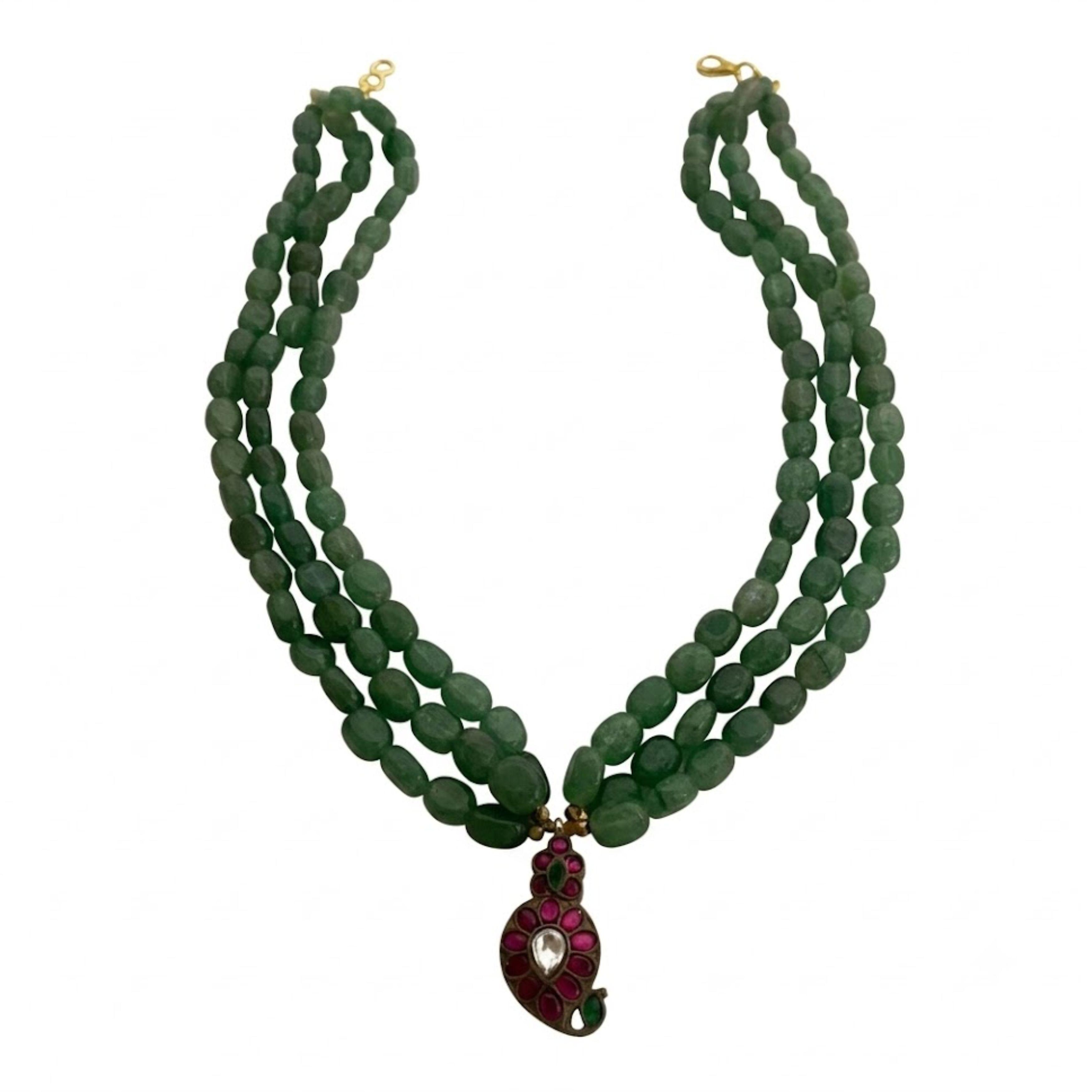 9rock Emerald Oval Bead Short Necklace Set - kundan Jewellery
