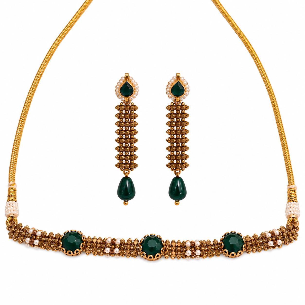 The Emerald Kundan Necklace And Earring Set