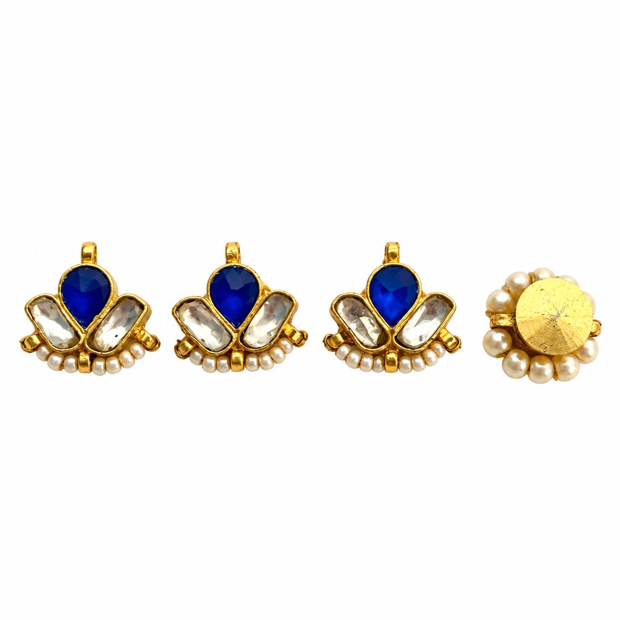 9rock Kundan Blue Gemstone Buttons - kundan Jewellery