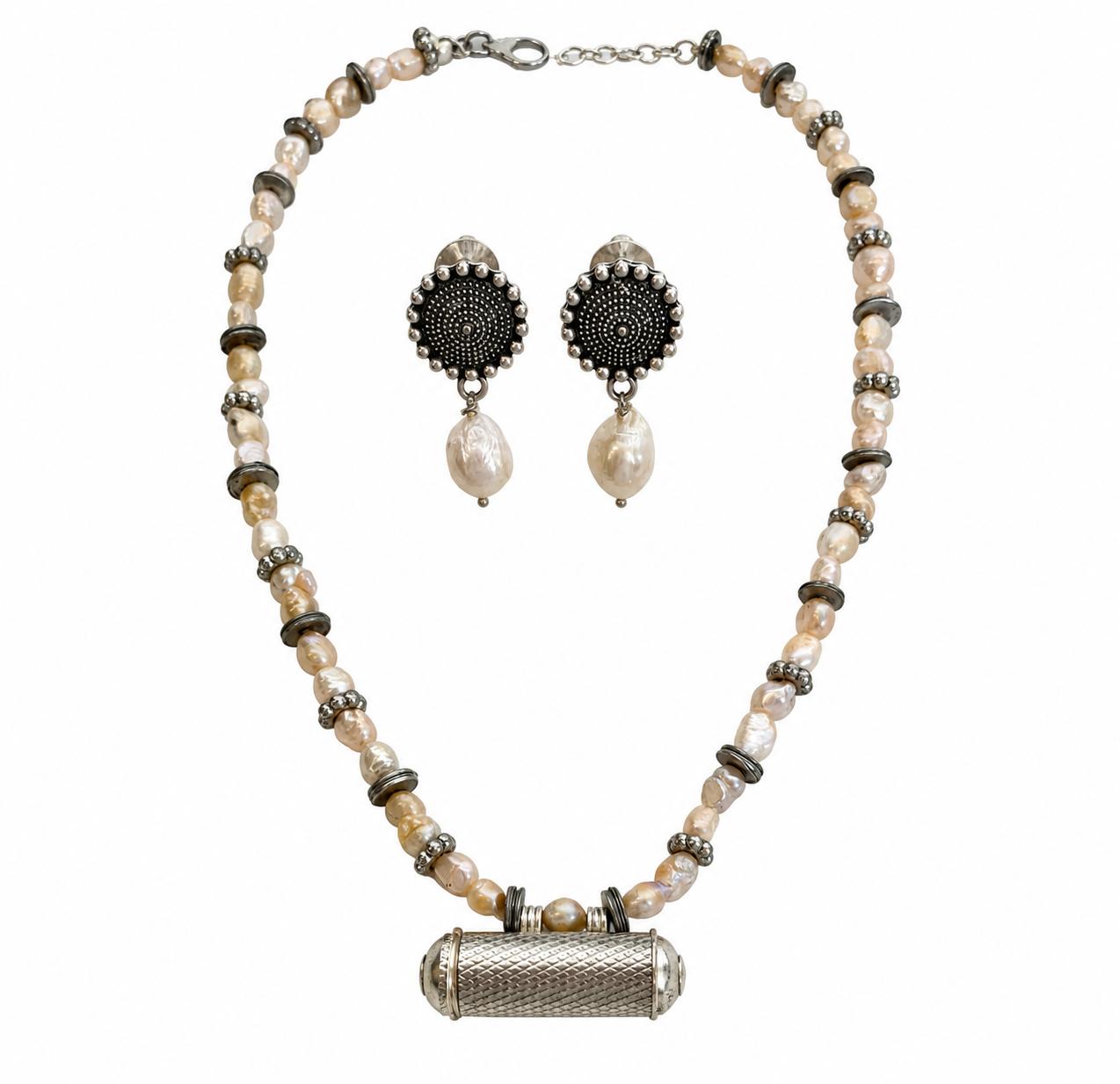 Fusion Pearl Cylinder Necklace And Earring Set — 9rock
