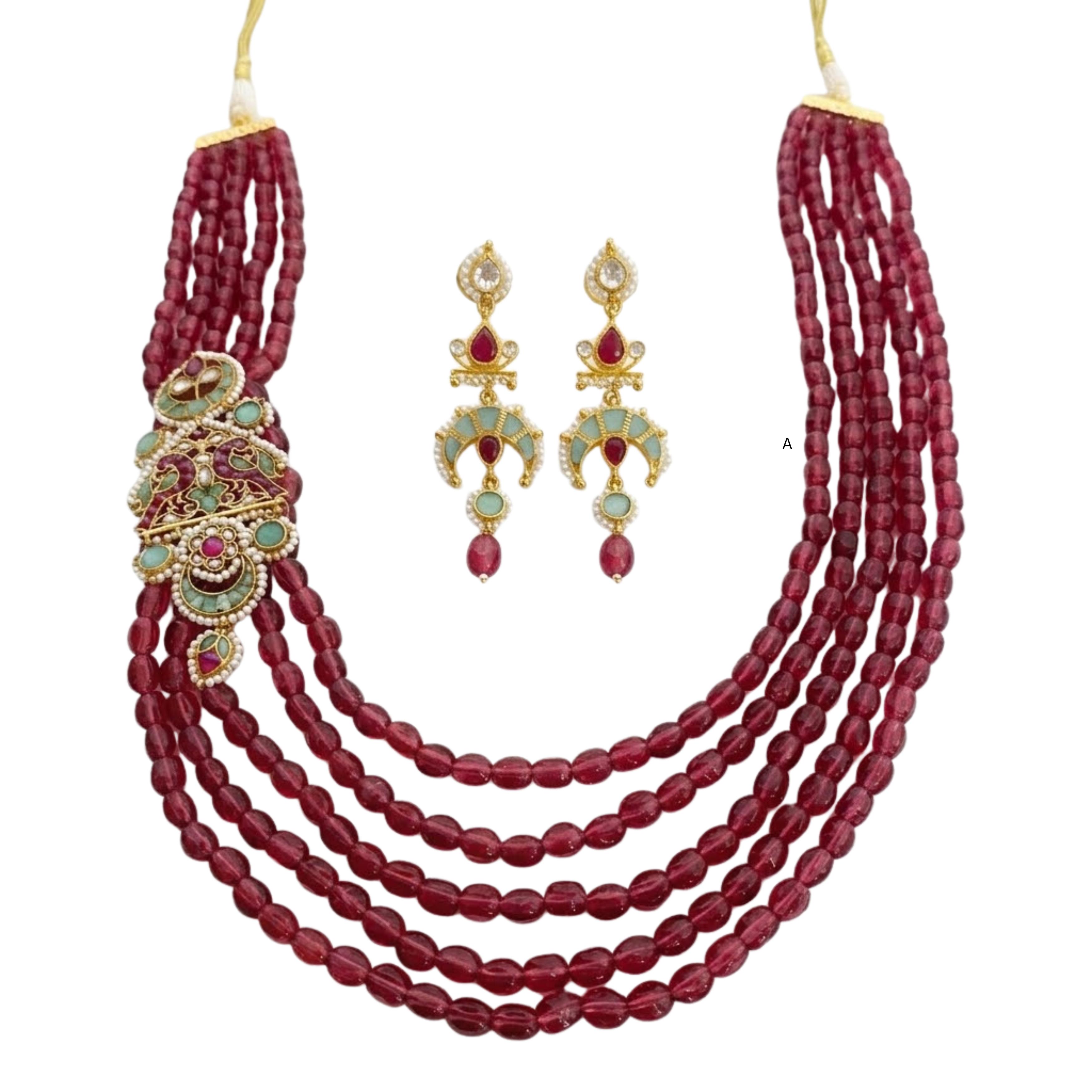 9rock The Crimson Moon Kundan Necklace Set - kundan Jewellery