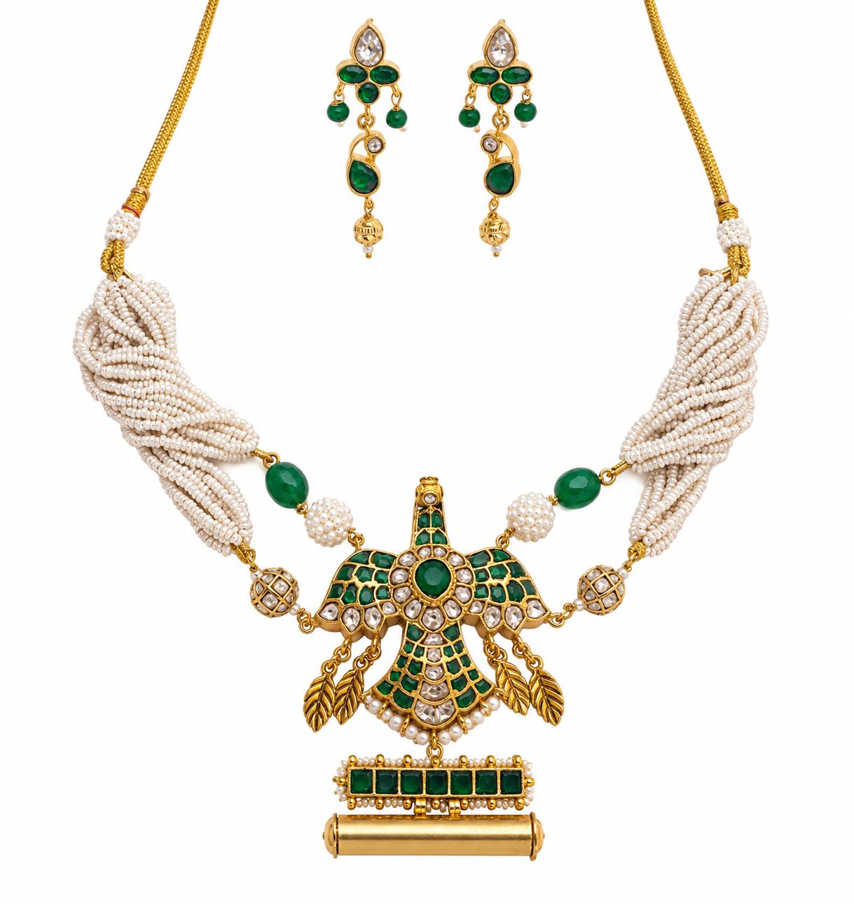 9rock The Emerald Falcon Necklace and Earring Set - kundan Jewellery