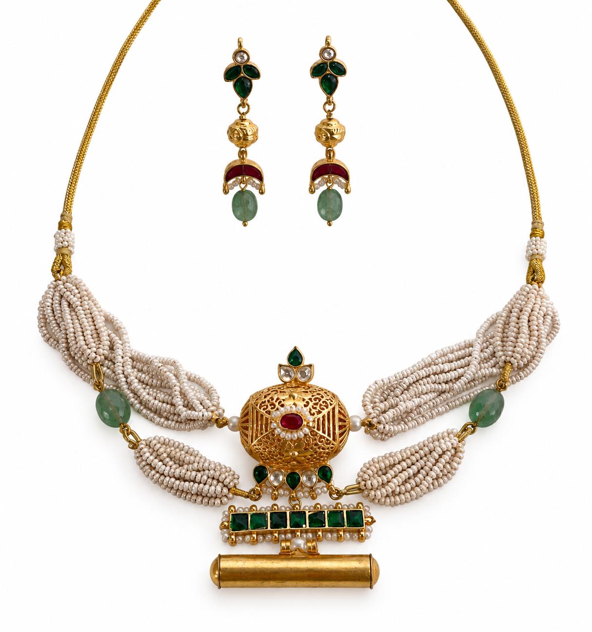 9rock Regal Kundan Emerald Necklace And Earring Set - kundan Jewellery