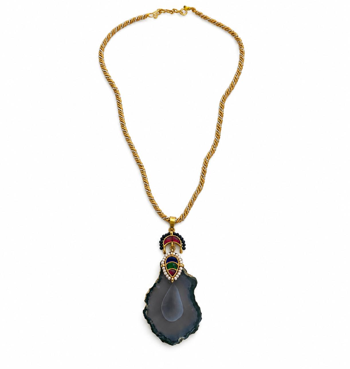 9rock The Grey Agate Kundan Short Necklace - kundan Jewellery