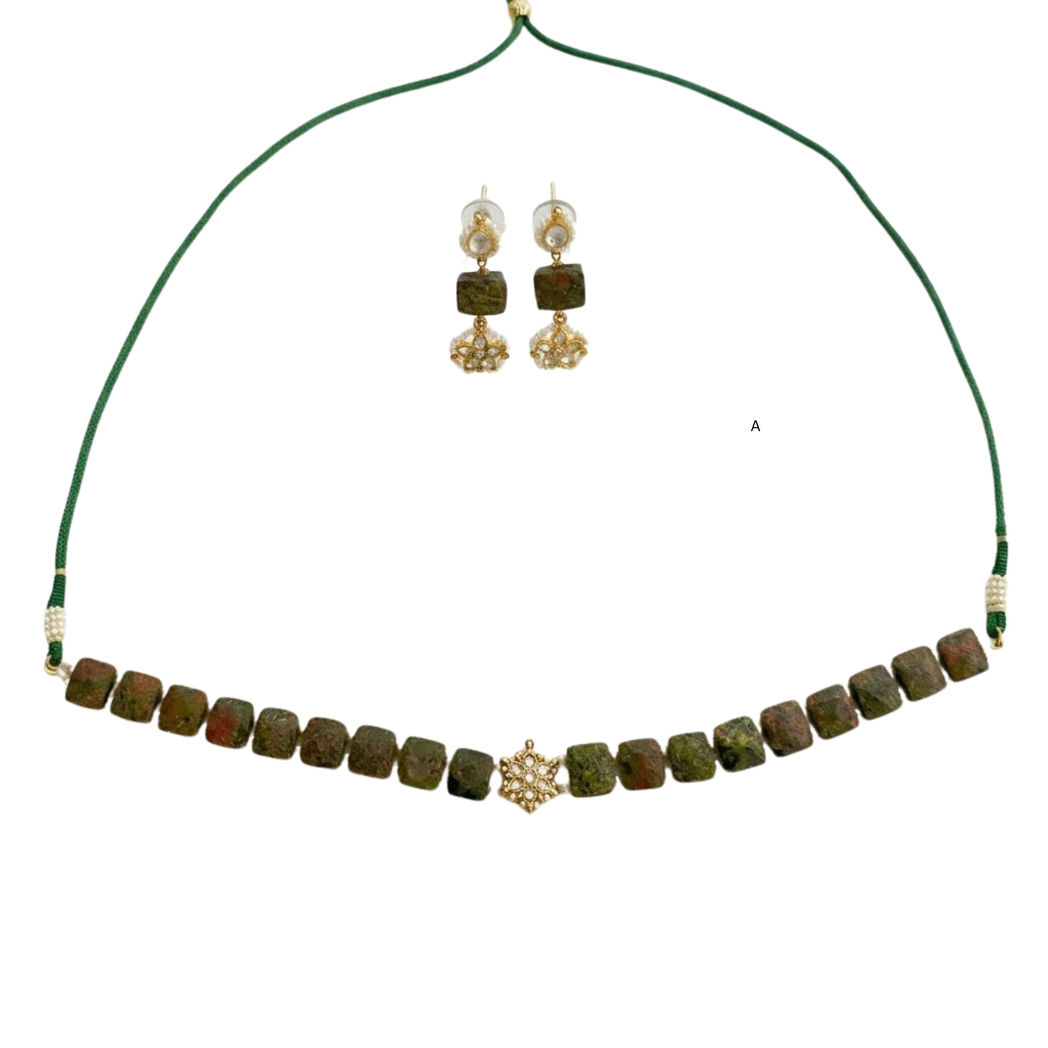 9rock Earthstone Square Choker Necklace and Earring Set - kundan Jewellery