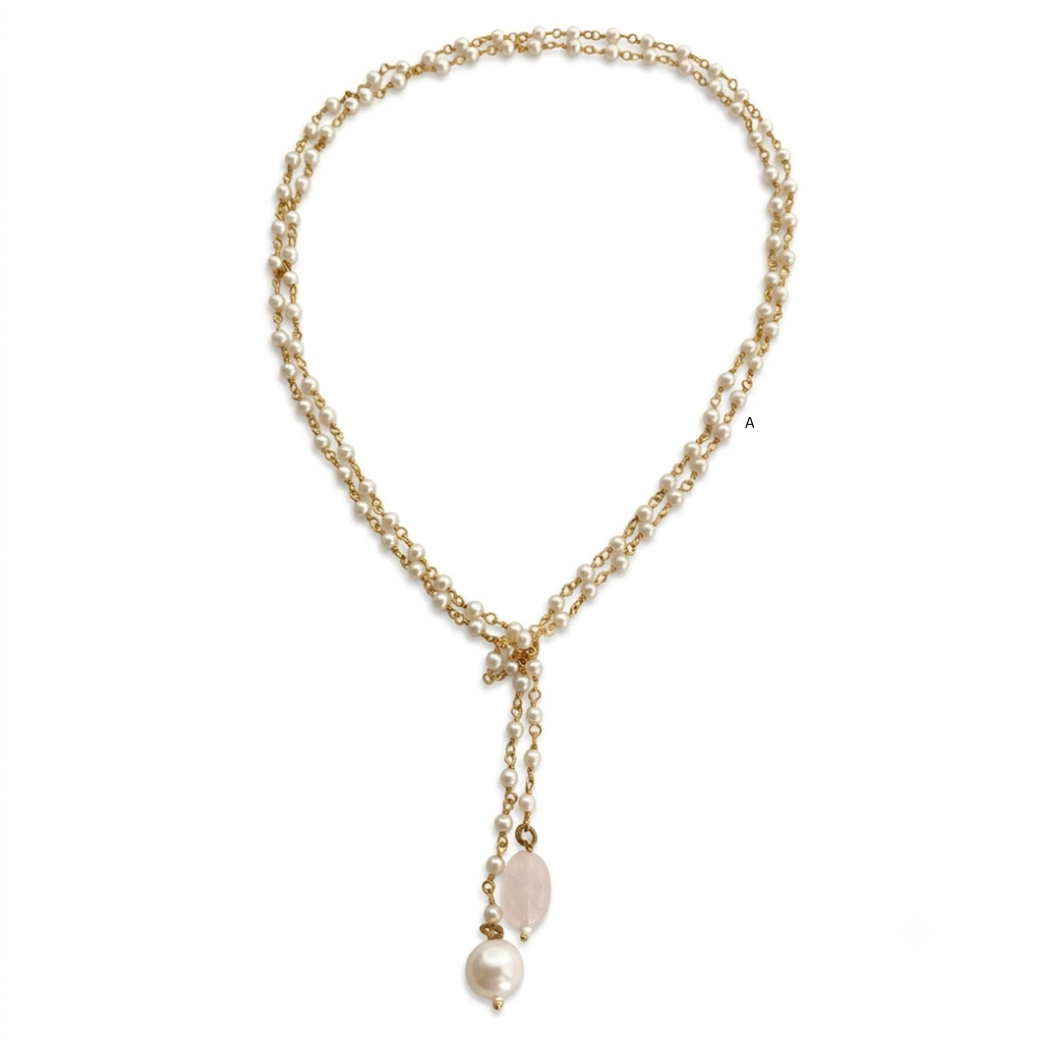 The Rose Quartz Pearl Lariat Long Necklace — 9rock