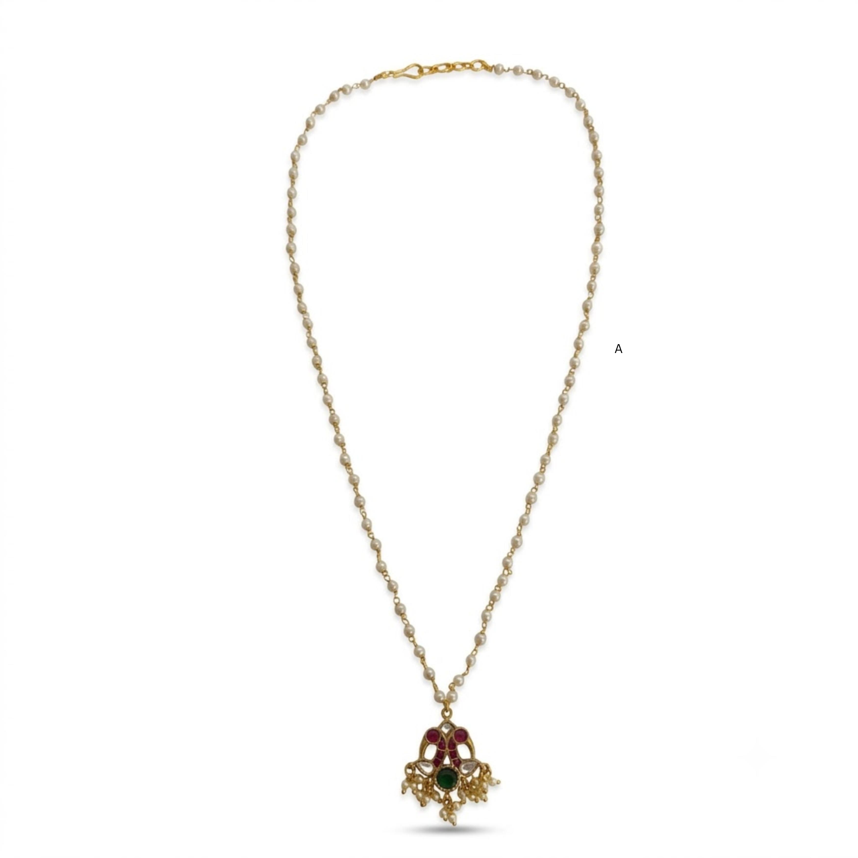 9rock The Ruby Emerald Kundan Long Necklace Set - kundan Jewellery