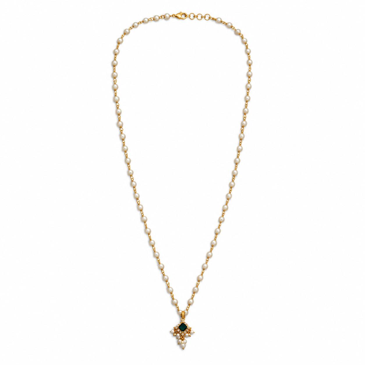 9rock The Verdant Pearl Long Necklace Set - kundan Jewellery