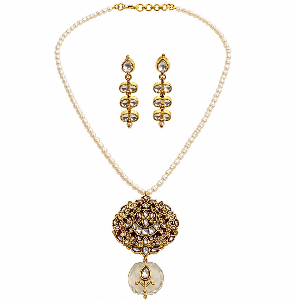 9rock The Majestic Kundan Pearl Necklace and Earring Set - kundan Jewellery