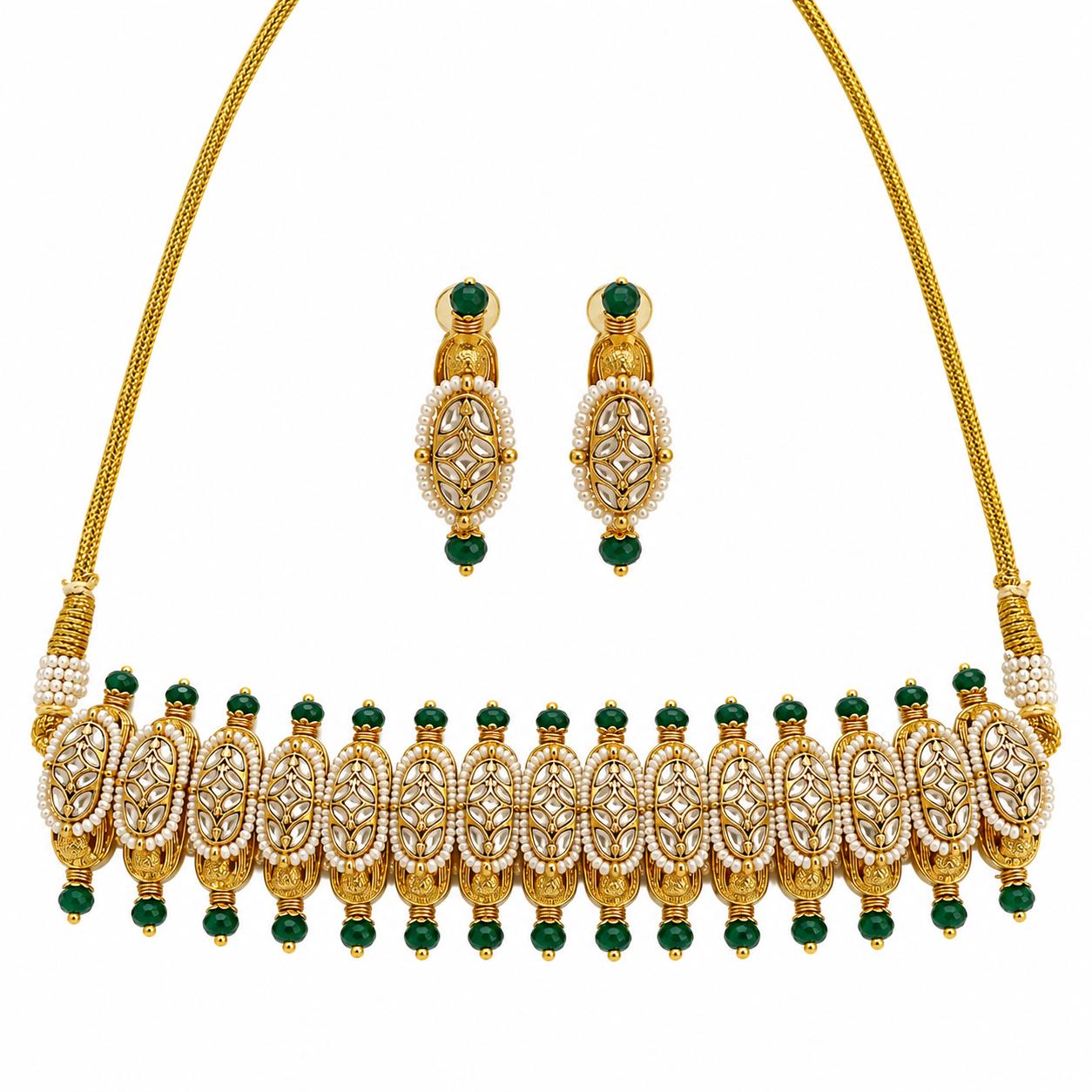 9rock The Gilded Pearl Embrace Necklace and Earring Set - kundan Jewellery