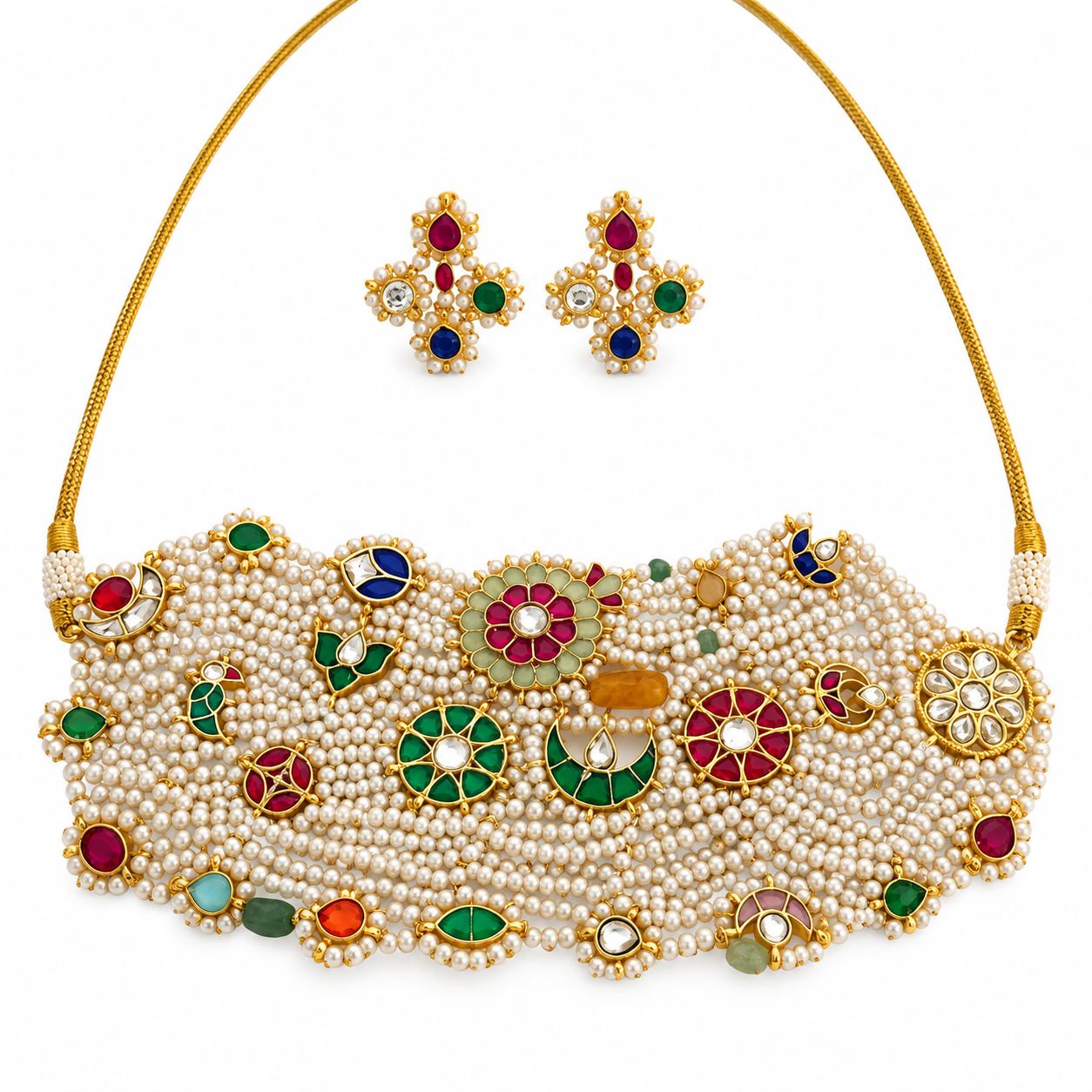 9rock The Royal Kundan Pearl Necklace and Earring Set - kundan Jewellery