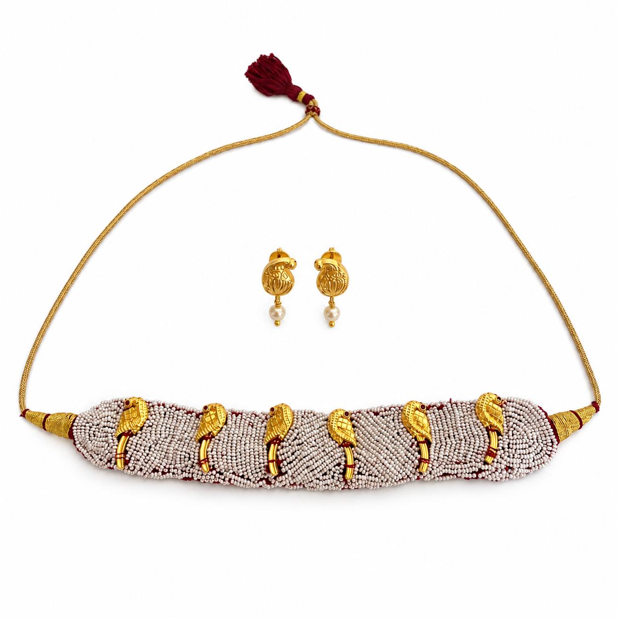 The Parrot Beaded Kundan Necklace And Earring Set - 9rock