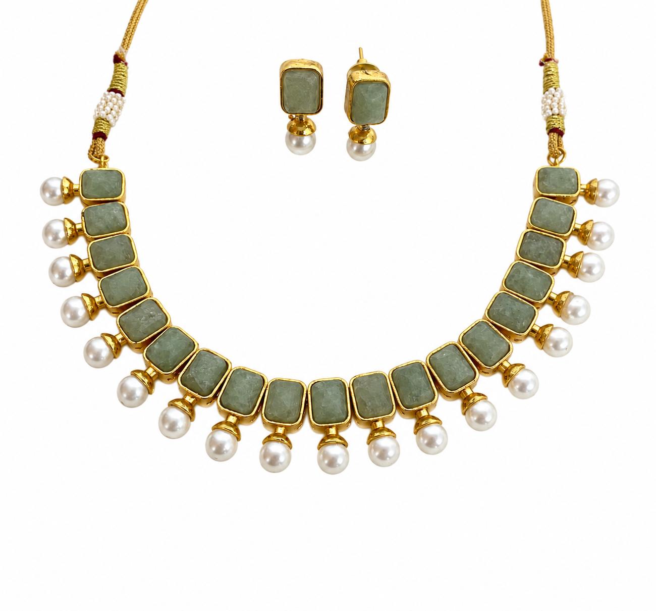 Jade Square Gemstone Necklace And Earring Set — 9rock