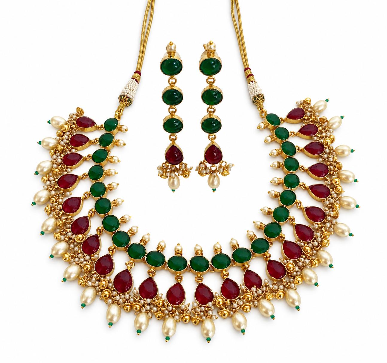 9rock The Emerald and Ruby Kundan Necklace And Earring Set - kundan Jewellery