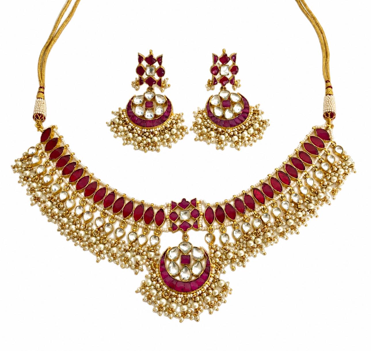 9rock The Royal Ruby Kundan Necklace and Earring Set - kundan Jewellery