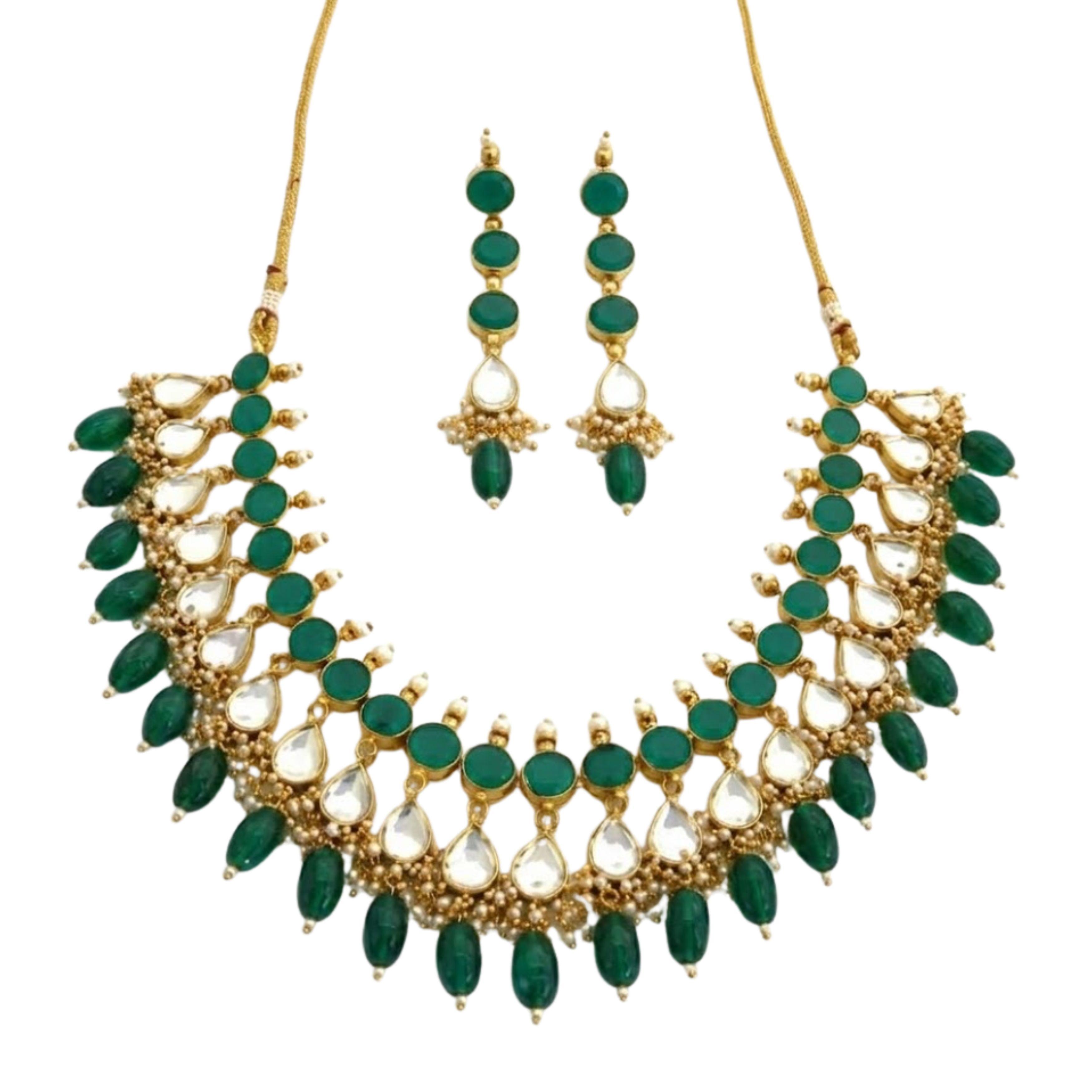 9rock Emerald Kundan Necklace and Earring Set - kundan Jewellery