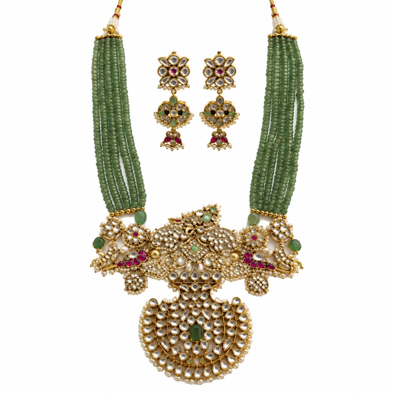 9rock The Avani Peacock Kundan Necklace And Earring Set - kundan Jewellery