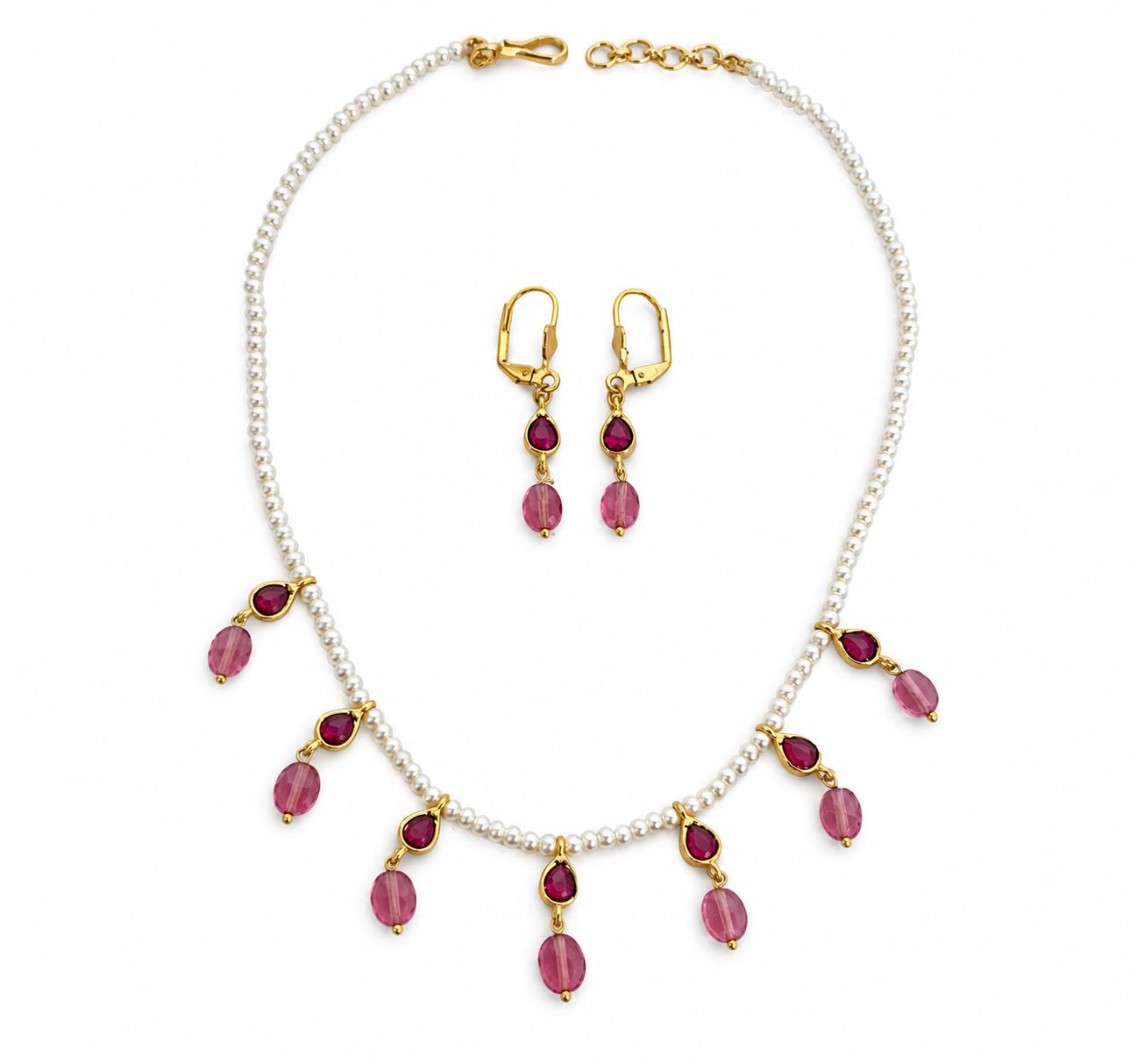 9rock Crimson Dewdrop Kundan Necklace and Earring Set - kundan Jewellery