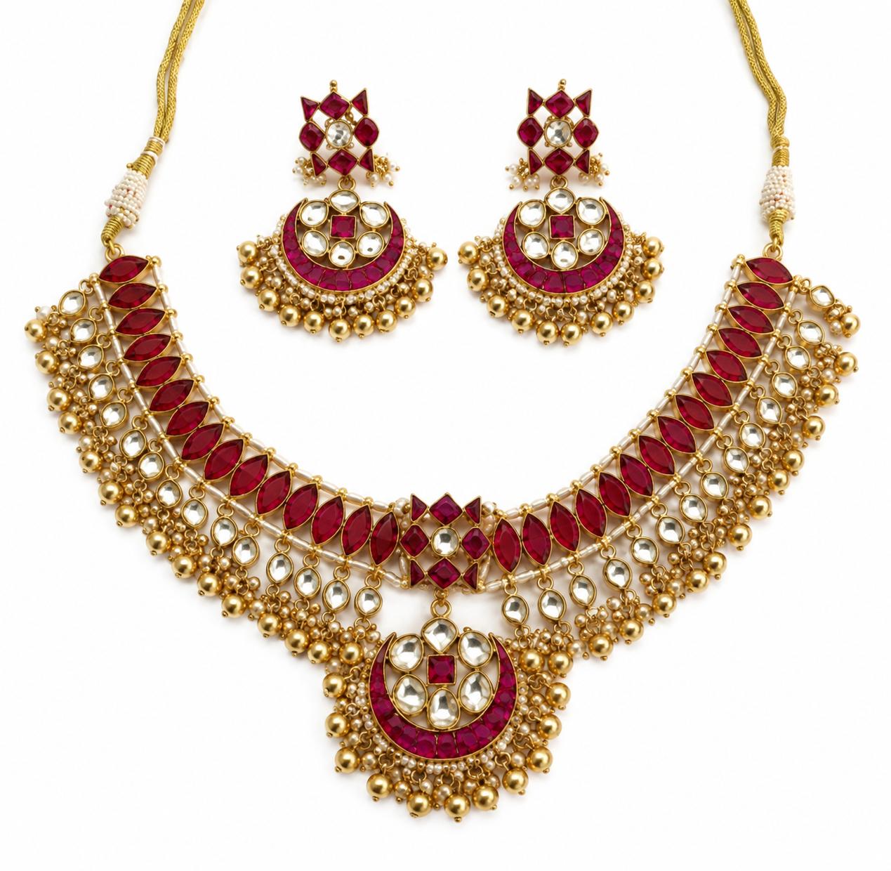 9rock The Crimson Moon Kundan Necklace And Earring Set - kundan Jewellery