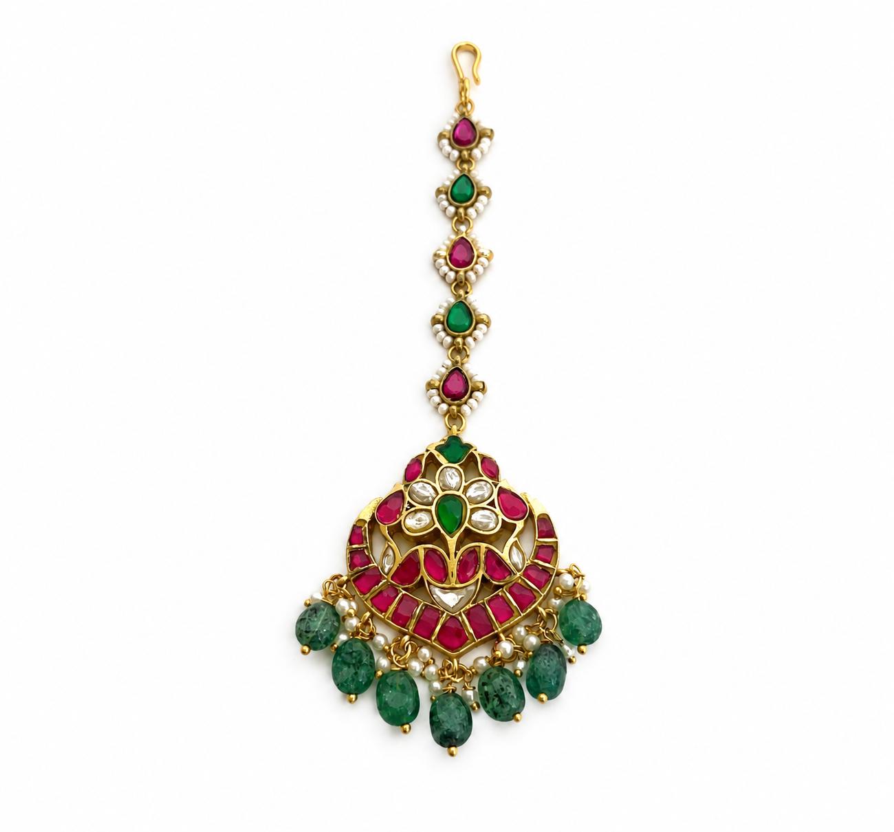 9rock Emerald Ruby Kundan Tika - kundan Jewellery