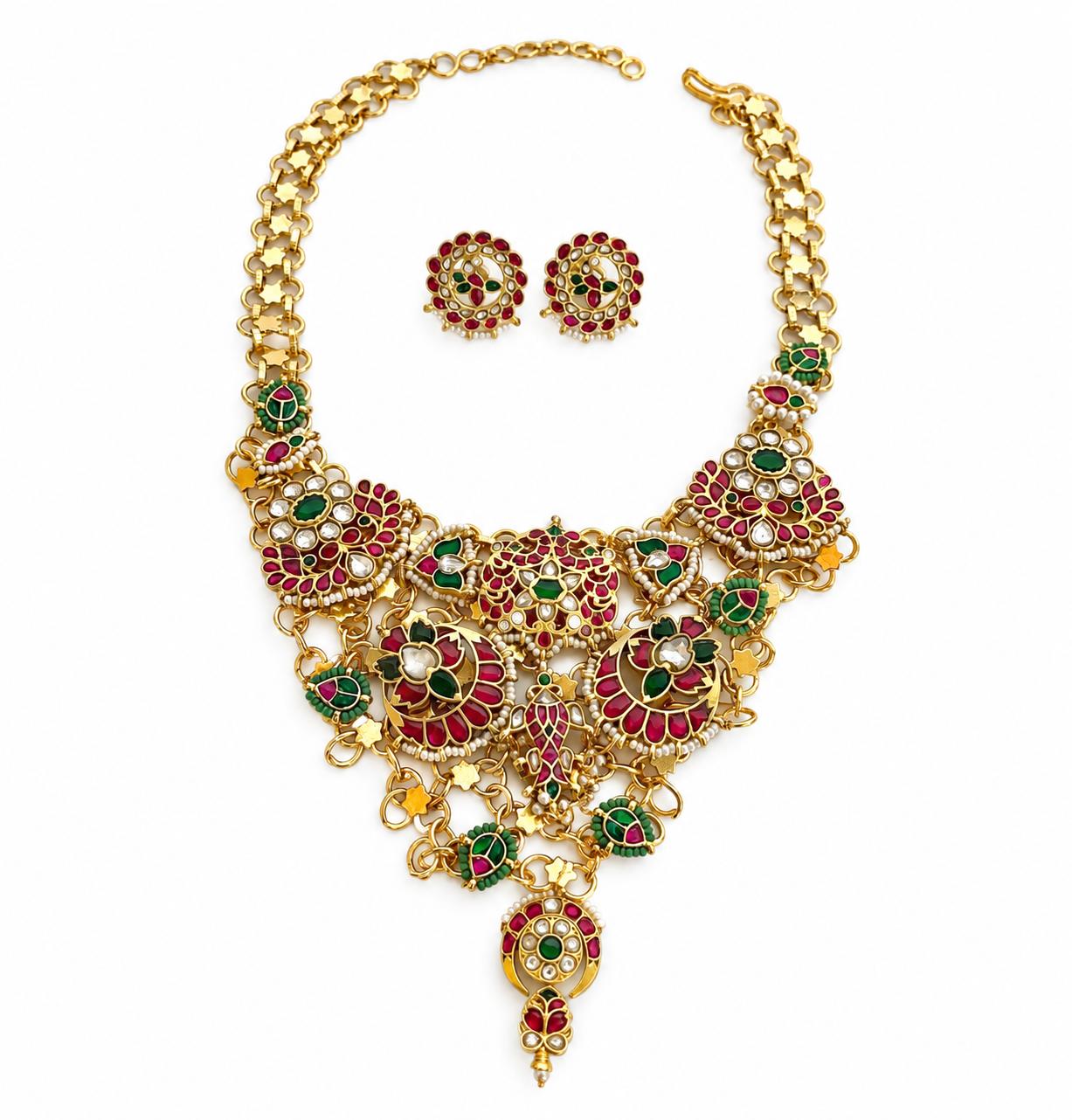 9rock The Royal Kundan Gemstone Necklace And Earring Set - kundan Jewellery