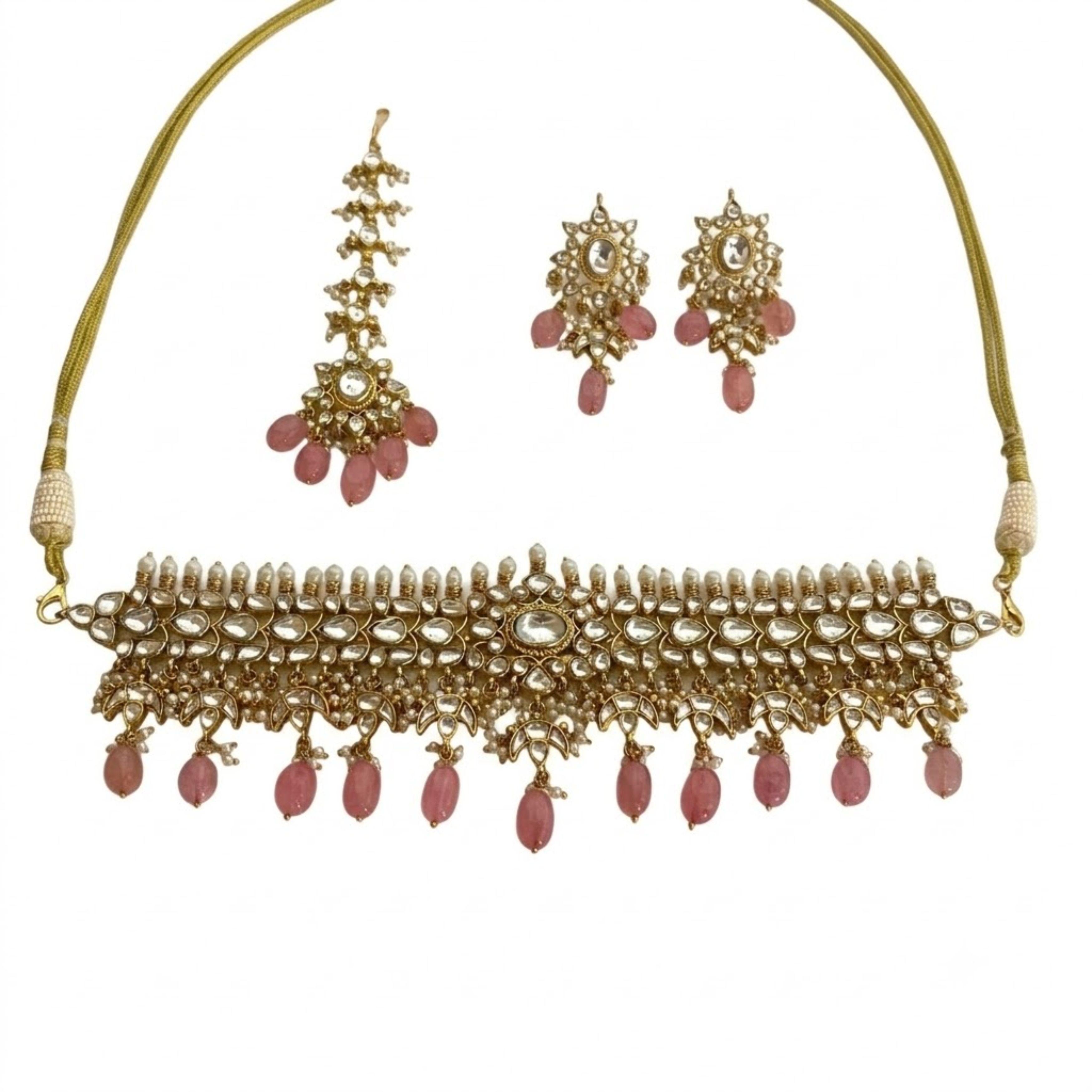 9rock The Coral Blossom Kundan Necklace And Earring Set - kundan Jewellery