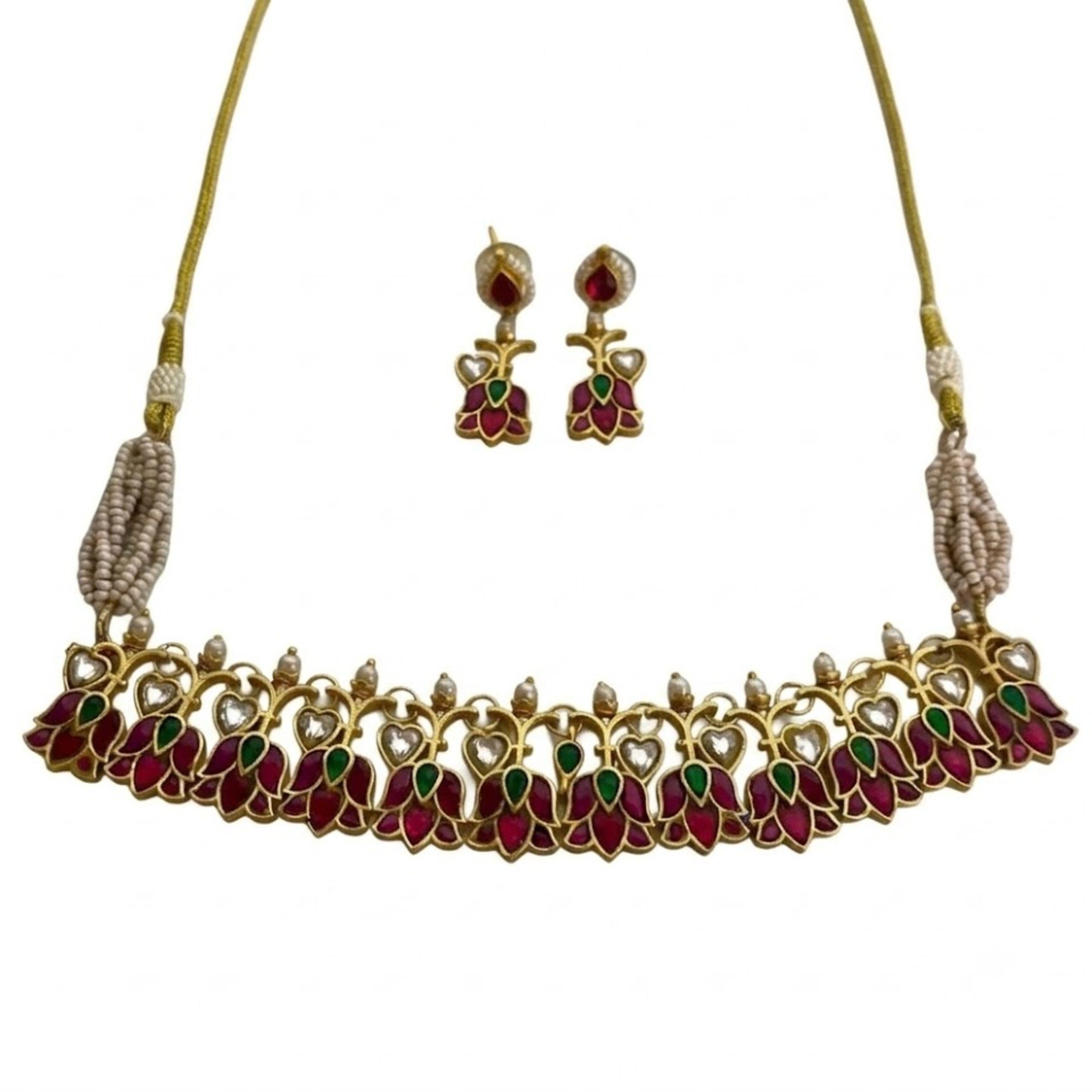 9rock The Ruby  Bloom Kundan  Necklace And Earring - kundan Jewellery