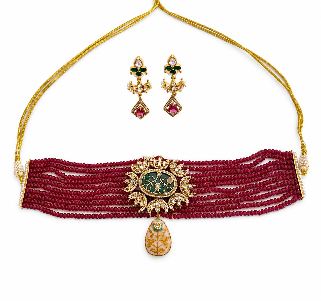 9rock The Emerald Bloom Kundan Necklace and Earring Set - kundan Jewellery