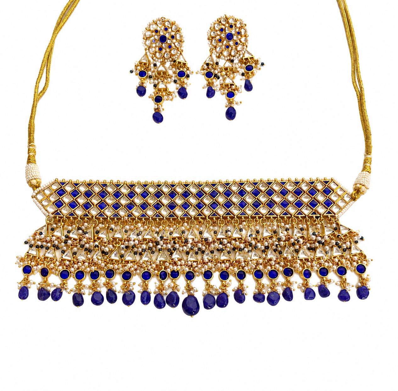 9rock The Sapphire Bloom Kundan Necklace And Earring Set - kundan Jewellery