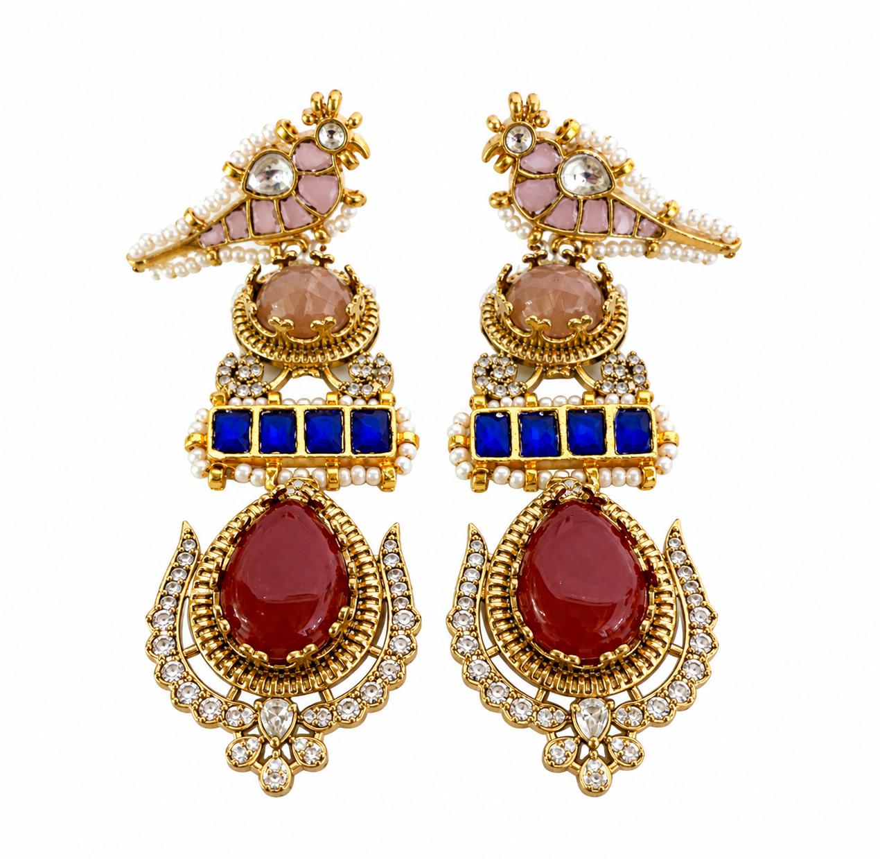 9rock The Crimson Bird Kundan Earrings - kundan Jewellery
