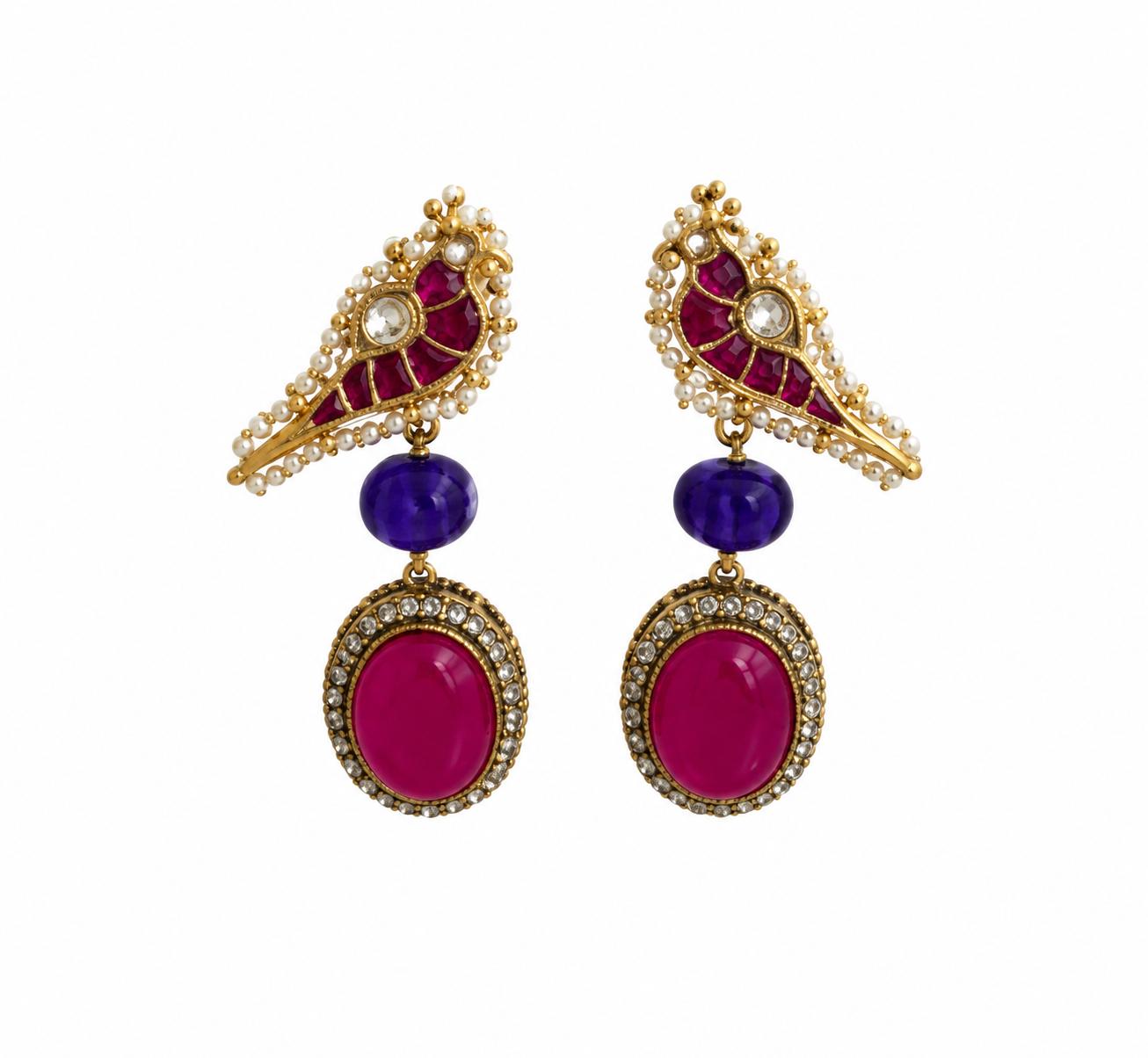 9rock Peacock Kundan Gemstone Earrings - kundan Jewellery