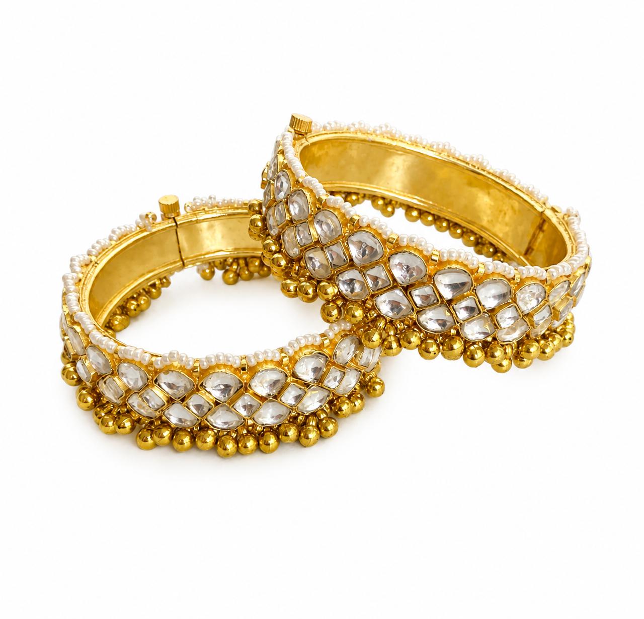 9rock The Gilded Kundan Pearl Bangles - kundan Jewellery