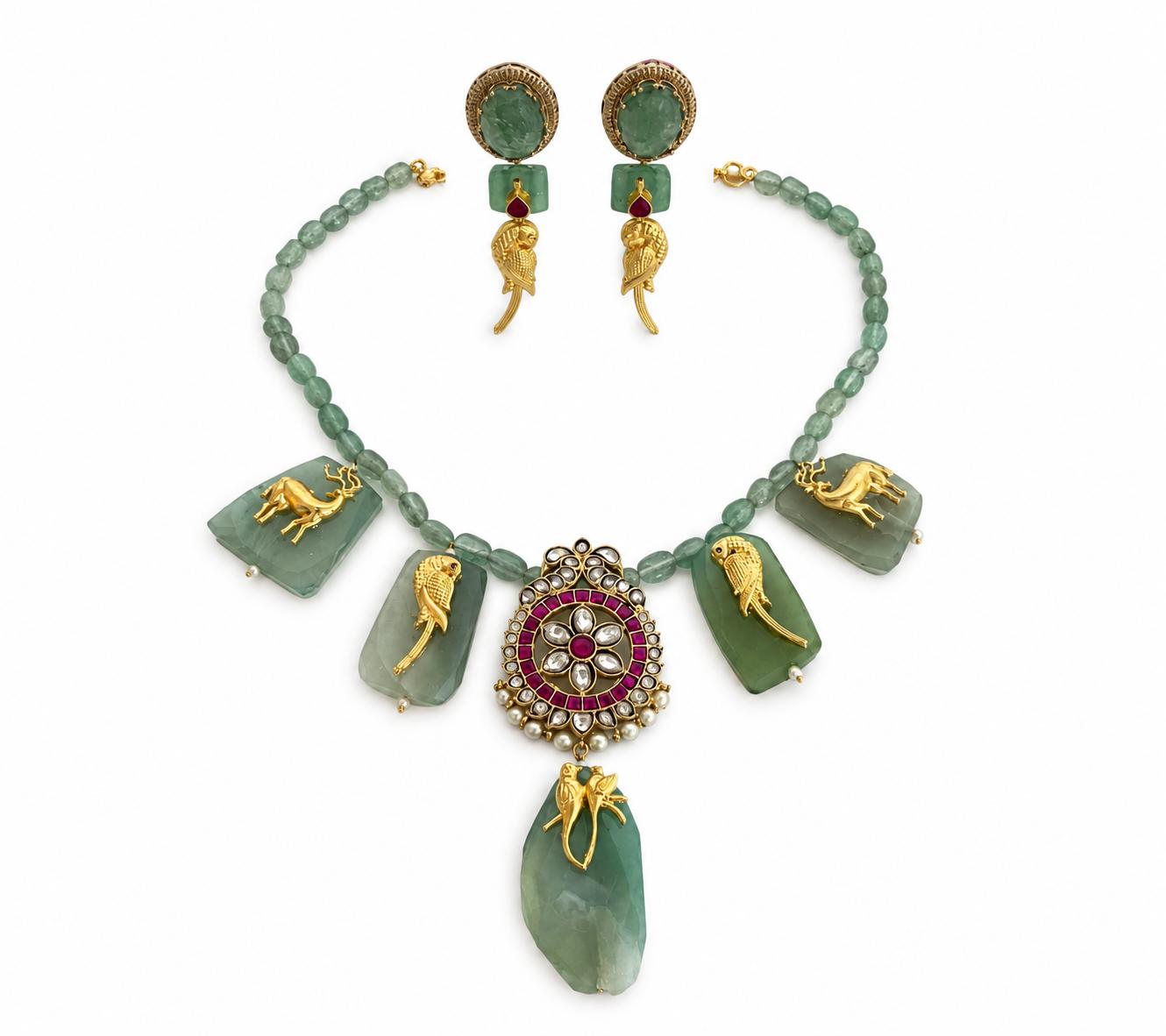 9rock The Jade Deer Choker Necklace And Earring Set - kundan Jewellery