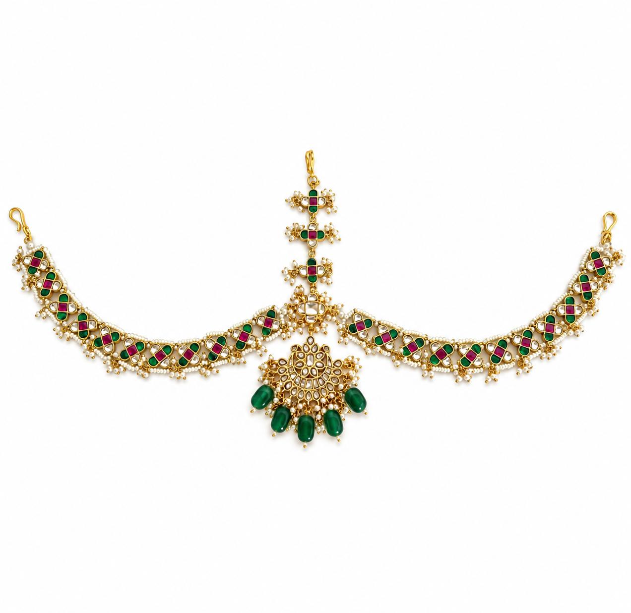 9rock The Emerald Ruby Kundan Mathapatti Set - kundan Jewellery