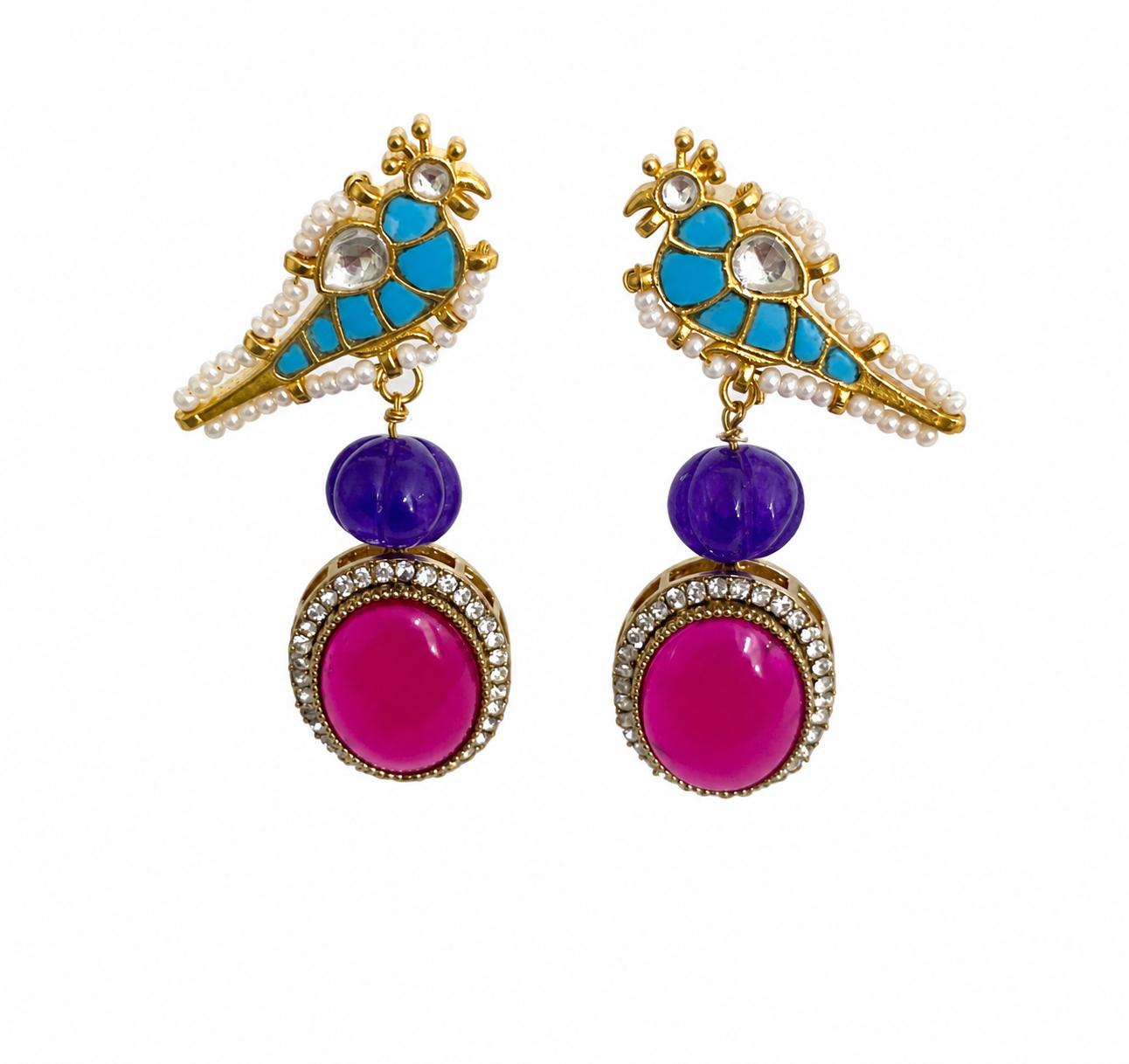 9rock The Avian Gemstone Earrings - kundan Jewellery
